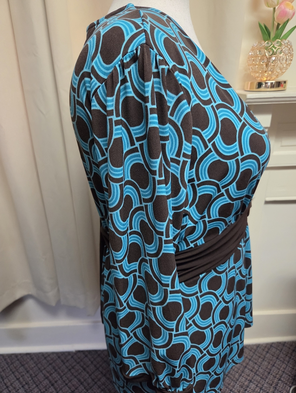 Apt.9 Retro Geometric Blue & Black Wrap Top with Belt Size XL - Picture 3 of 7